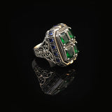 Handmade Emerald and Sapphire Stone Ottoman Ring – Large Statement Vintage Gemstone Ring — image 5