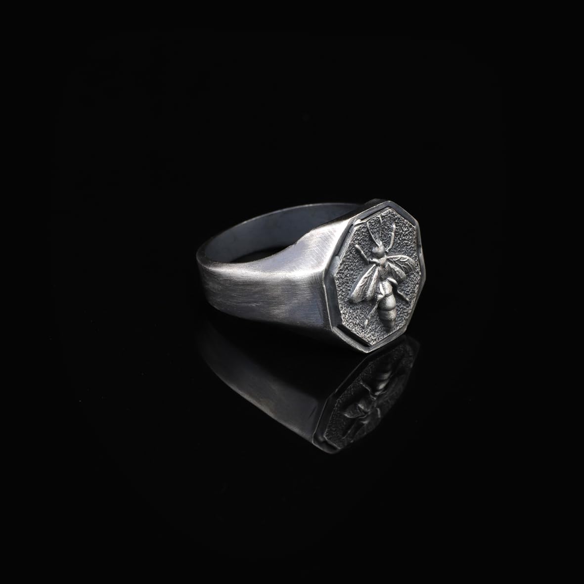 Handmade Bee Signet Ring - 925 Sterling Silver Men's Jewelry