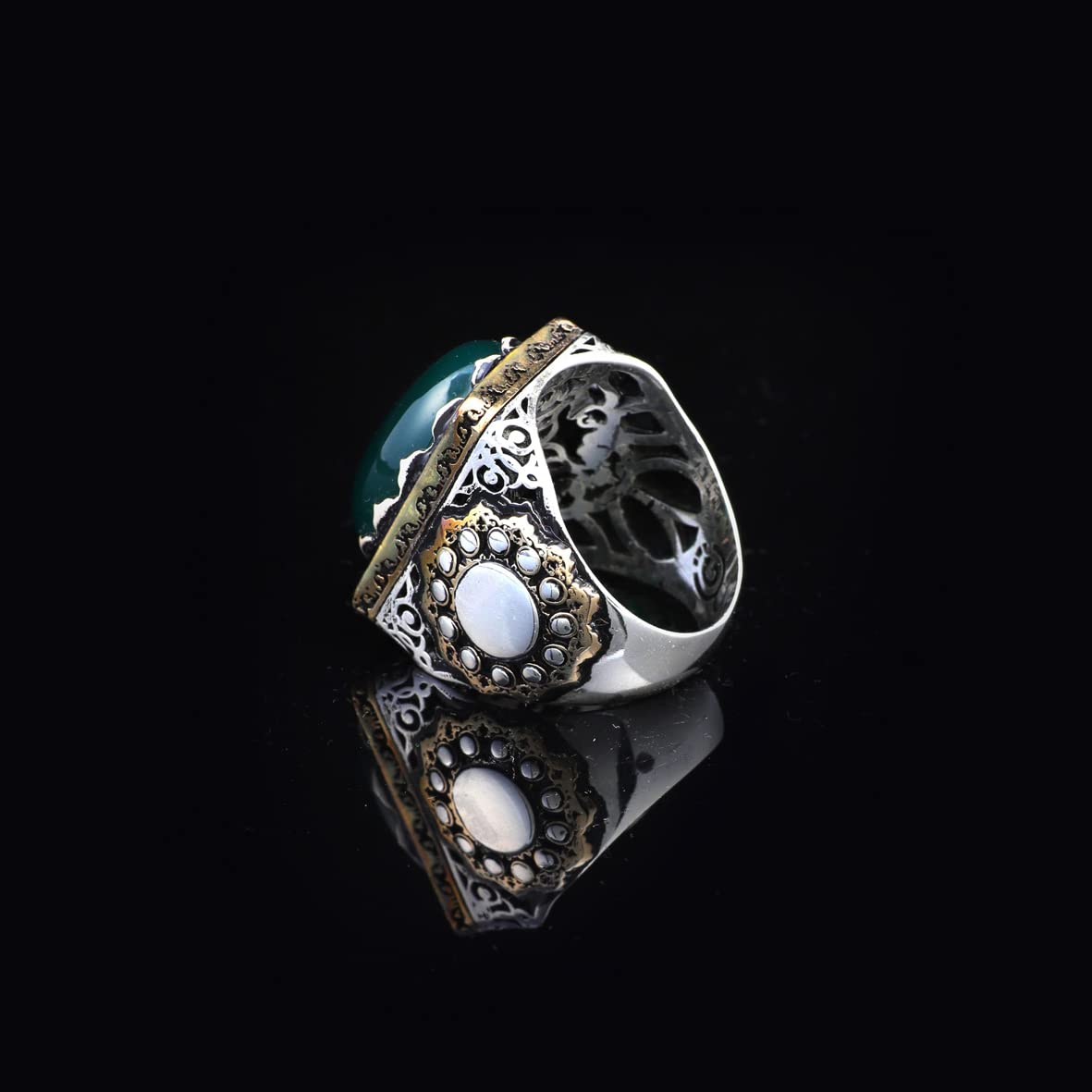 Jade Ring, Jade Ring for Men, Ottoman Men Ring, Sterling Silver Ring, Natural Stone Ring, Men Jade Stone Ring, Gift for Him