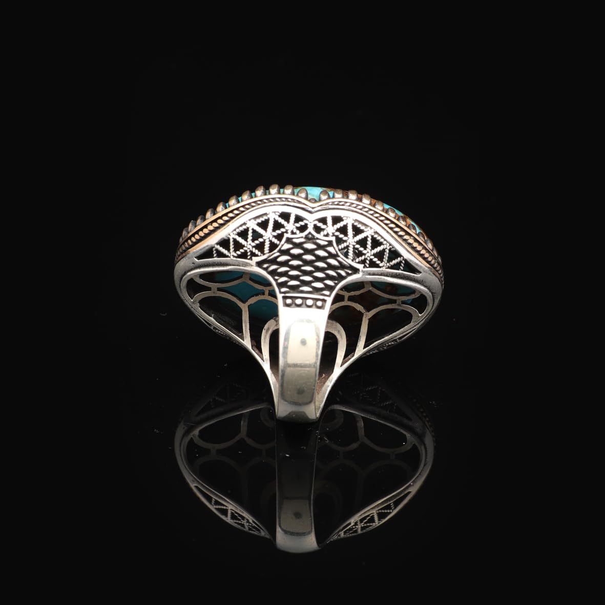 Special Turquoise Men’s Ring with Large Oval Stone – Vintage 925 Sterling Silver Ring