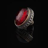 Iris Flower Model Garnet Ring - Chunky Sterling Silver Engagement Ring for Men — image 5