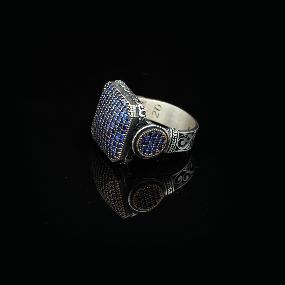 Handmade Sapphire Statement Ring - Vintage 925 Sterling Silver Men's Ring with Micro Stone