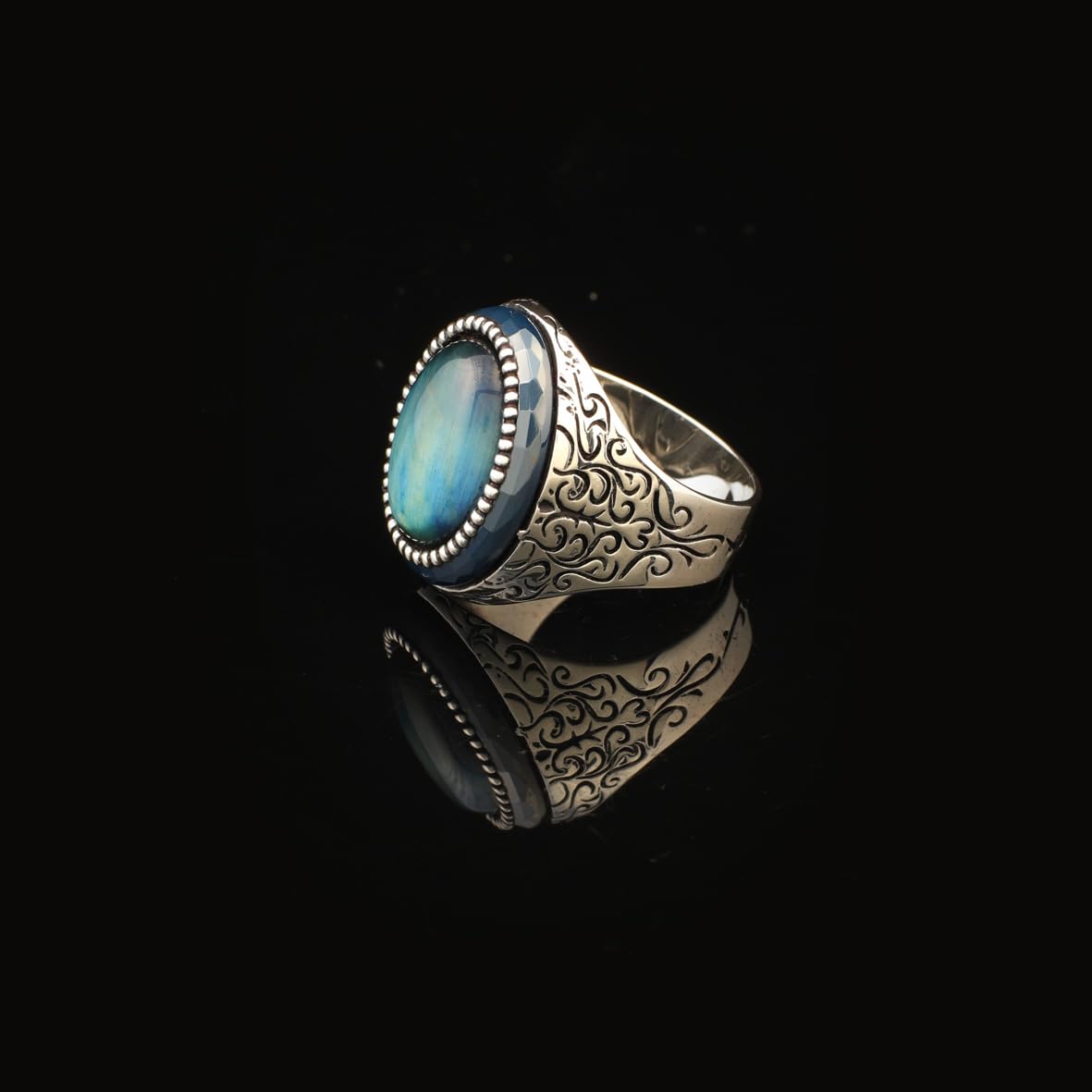 Blue Tiger Eye Ring Pinky Ring Ottoman Vintage 925 Sterling Silver Promise Engagement Gemstone Ring Gift for Husband