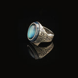 Blue Tiger Eye Ring Pinky Ring Ottoman Vintage 925 Sterling Silver Promise Engagement Gemstone Ring Gift for Husband — image 4