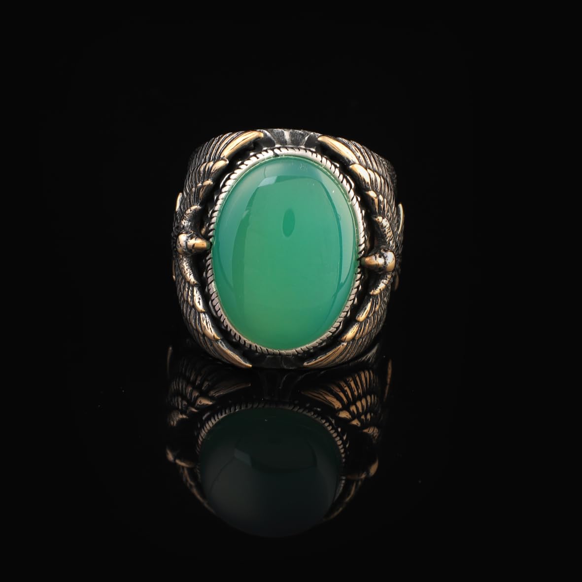 Jade Eagle Ring for Men – Vintage Animal Signet Ring with Gemstone in Sterling Silver