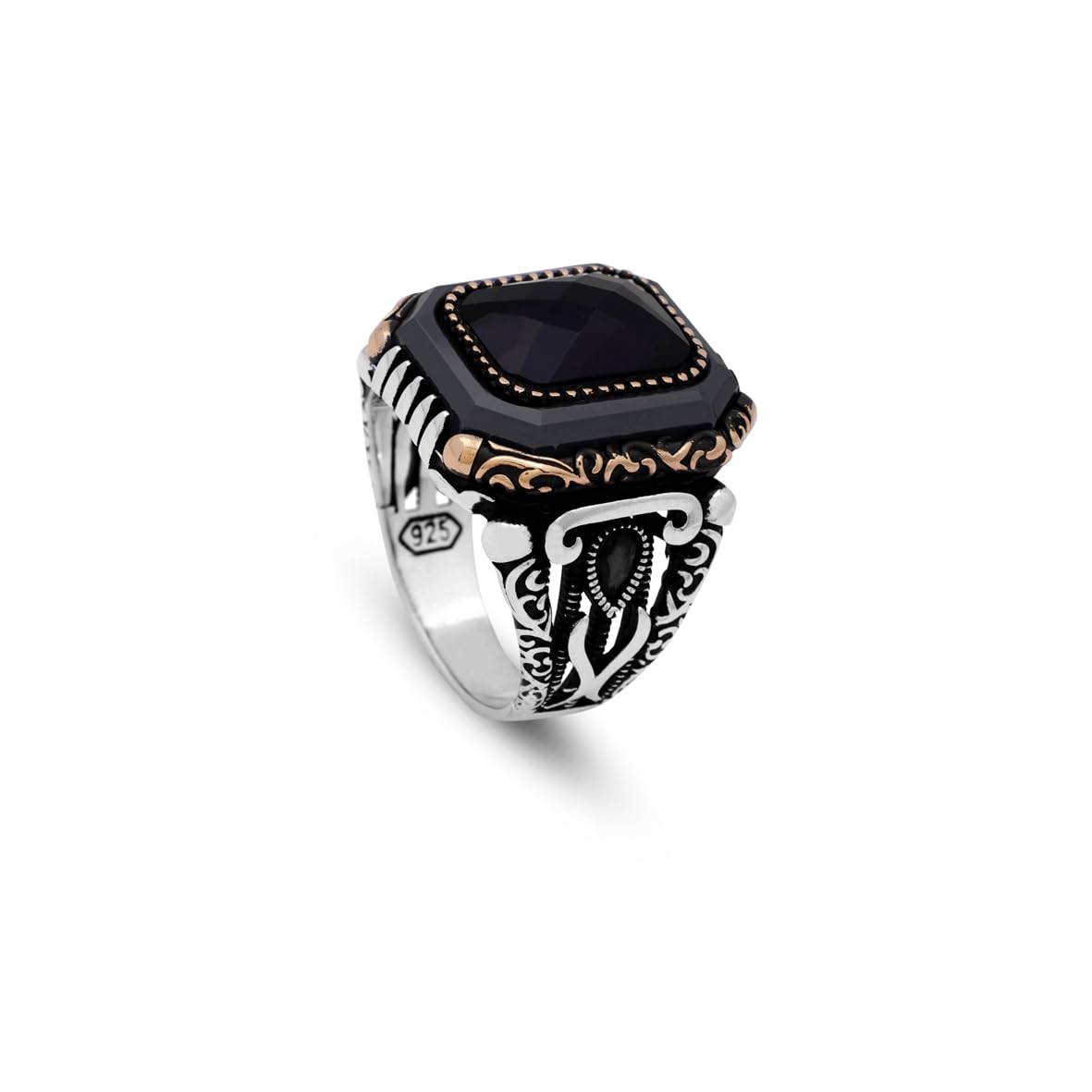 Vintage Black Onyx Ring for Men - Handmade 925 Sterling Silver Engagement Ring with Polished Gemstone - Turkish Style Men's Jewelry with Silver Polishing Cloth Gift