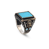Mens Turquoise Lion Ring – Sword Animal Signet Gemstone in Sterling Silver — image 1