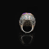 Handmade Special Turquoise and Micro Stone Ring – Large Oval Stone in Vintage Polished 925 Sterling Silver — image 6