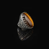 Tiger Eye Ring for Men: Large Gemstone Ottoman Style Handmade 925 Sterling Silver Ring with Silver Polishing Cloth Gift — image 4