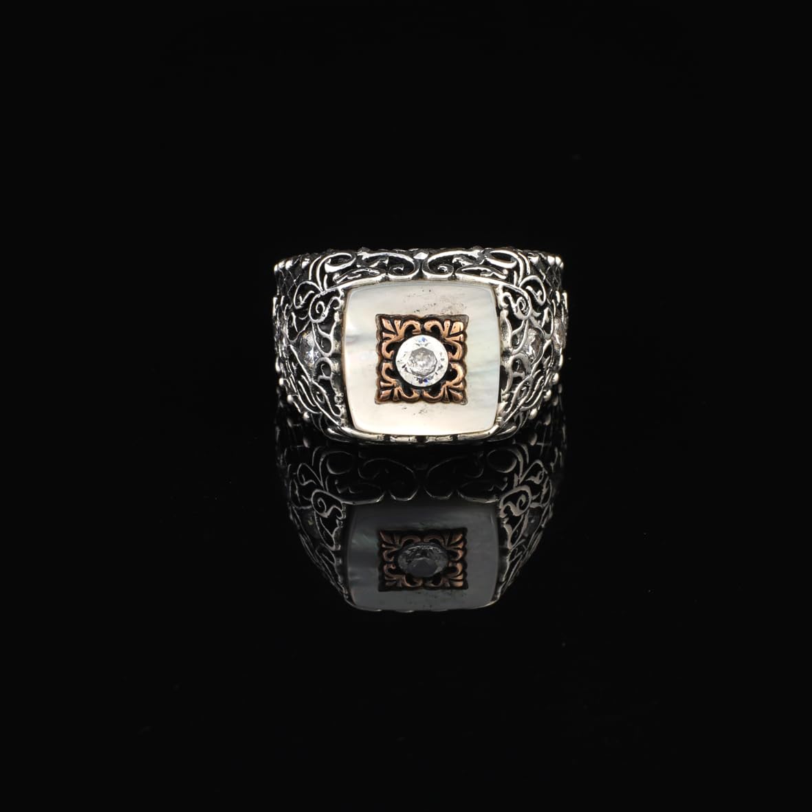 Vintage Mother of Pearl Signet Ring - Sterling Silver Pinky Ring for Men