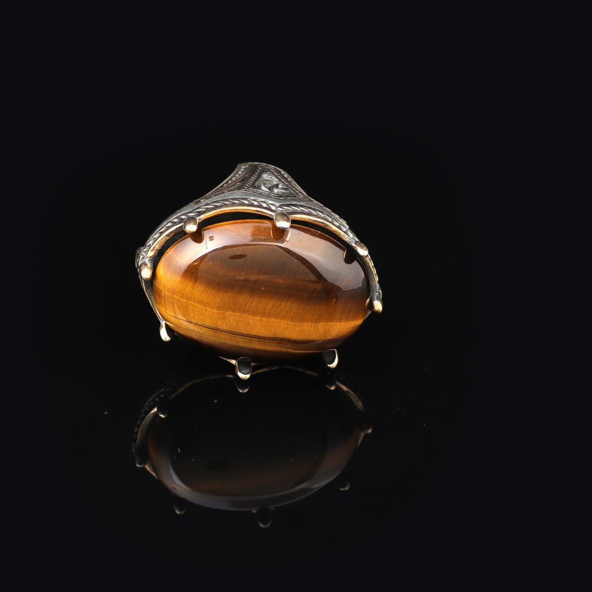 Vintage Style Tiger Eye Ring with Oval Gemstone - Handmade Ottoman Ring
