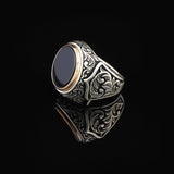 Handmade Black Onyx Signet Ring - Vintage Sterling Silver Pinky Ring for Men - Custom Engraving Available - Ottoman Style Jewelry - Perfect Engagement Ring — image 5