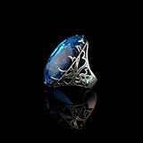 Chunky Silver Aquamarine Ring – Handmade Ottoman Engagement Ring for Men — image 5