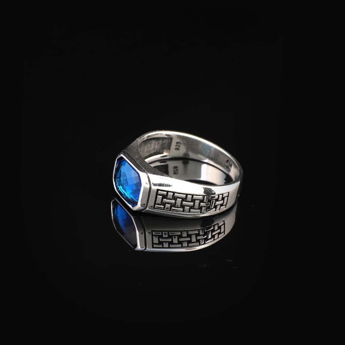 Handmade Aquamarine Gemstone Square Stone Pinky Ring for Men Vintage 925 Sterling Silver