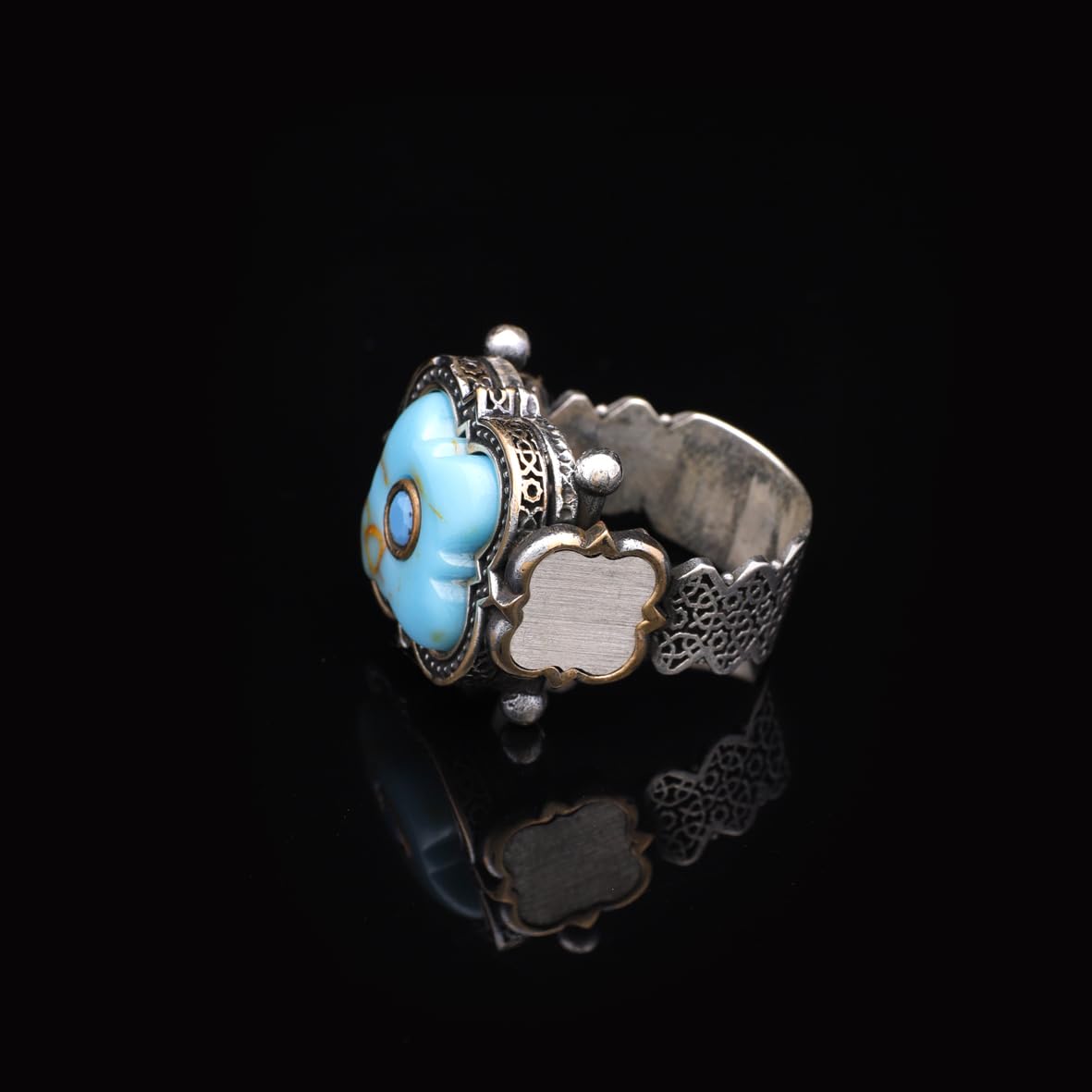 Genuine White Turquoise & Micro Stone Men's Ring