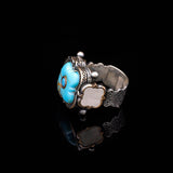 Genuine White Turquoise & Micro Stone Men's Ring — image 4