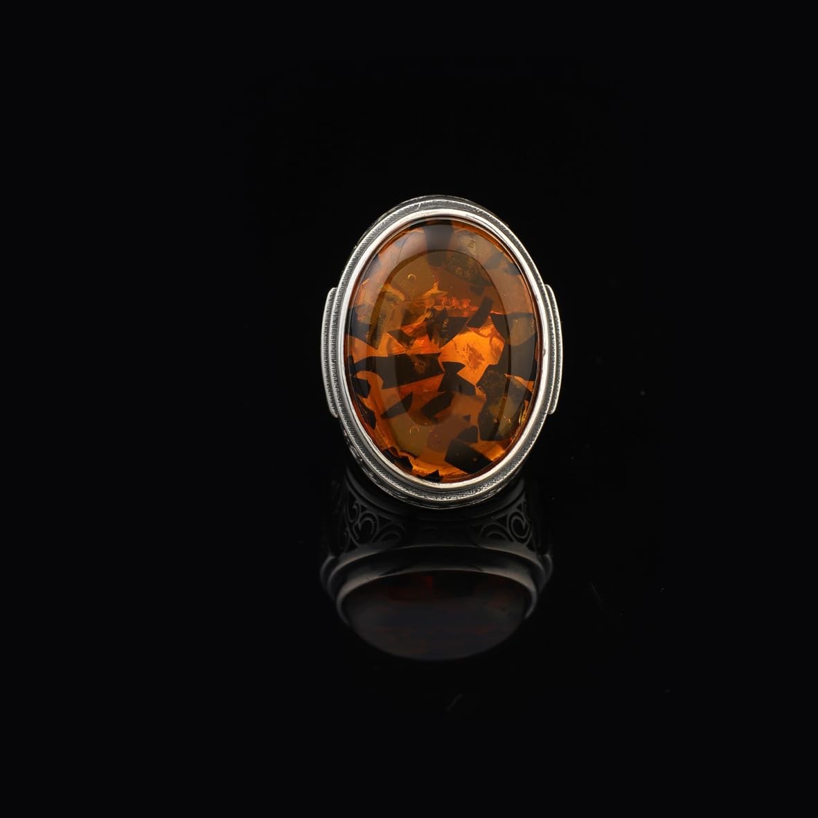 Squeeze Amber Ring – Large Chunky Sterling Silver Ring with Micro Sapphire Stone