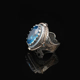 Aquamarine Ottoman Gemstone Ring for Men – 925 Sterling Silver Vintage Handmade Rings – Custom Engraving  Engagement Ring with Gift Silver Polishing Cloth — image 5