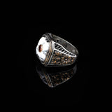 Genuine Turquoise Mens Ring with Ruby stone - Vintage Handmade 925 Sterling Silver Gemstone Jewelry for Men with Micro Stone - Includes Silver Polishing Cloth Gift — image 4
