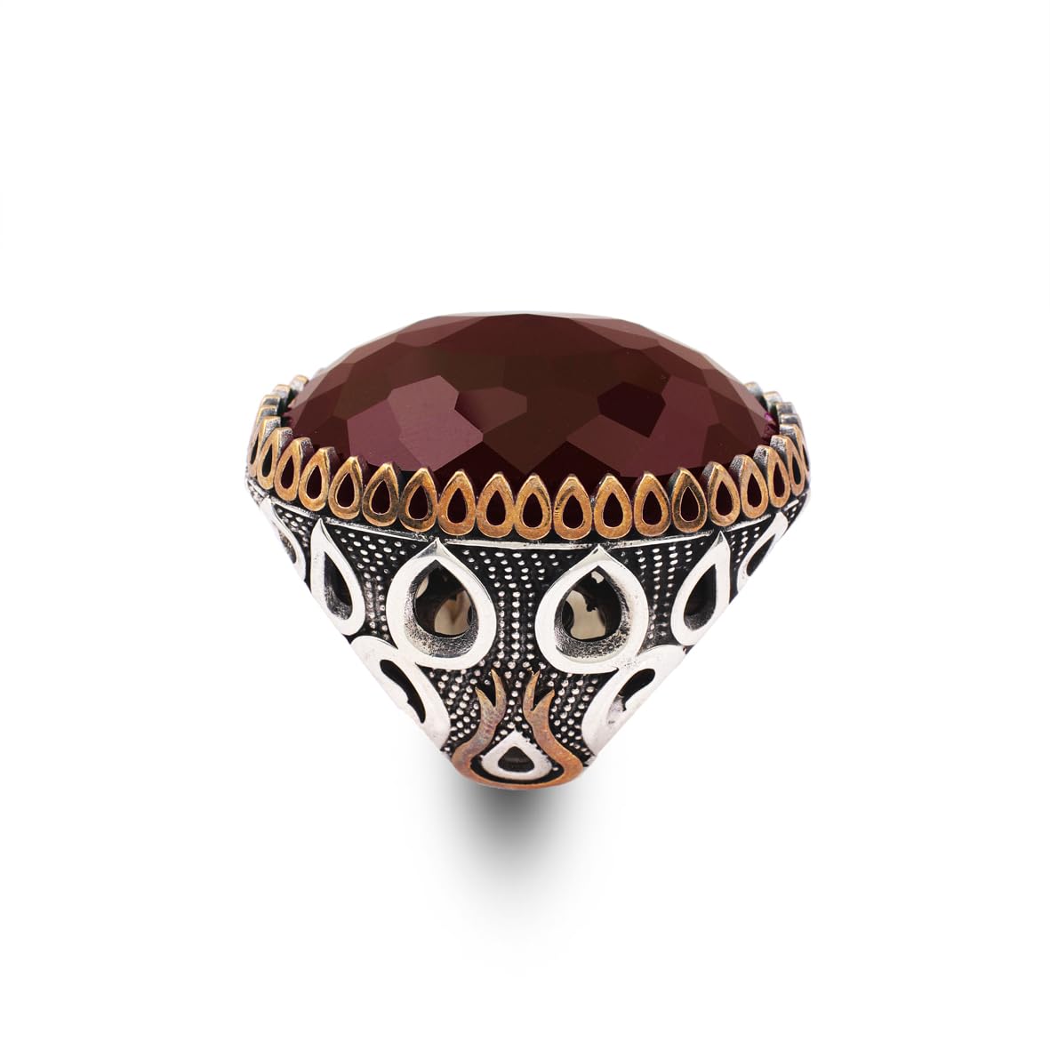 Handmade Garnet Ring with Oval Stone - Vintage Ottoman Style Men's 925 Sterling Silver Gemstone Ring + Silver Polishing Cloth Gift