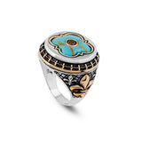Genuine Turquoise Mens Ring with Micro Ruby Stone - Vintage Handmade 925 Sterling Silver Men's Ring with Silver Polishing Cloth Gift — image 1