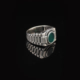 Handmade Jade Gemstone Watch Band Engagement Ring for Men Vintage 925 Sterling Silver — image 4