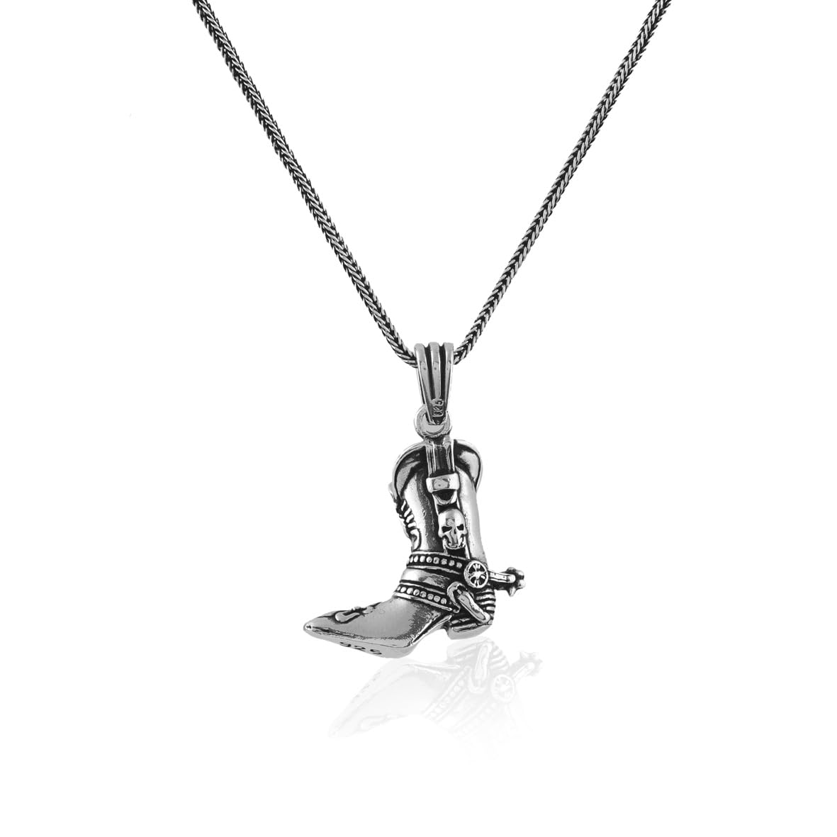 Sterling Silver Cowboy Skull Necklace for Men - Gothic Biker Pendant with Silver Chain &Cleaning Cloth Gift - mens necklace -valentine's day