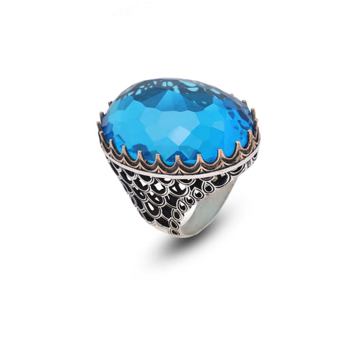 Aquamarine Ring - Large Gemstone Ring for Men