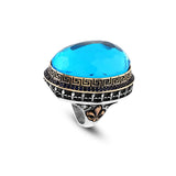 Handmade Iris Flower Model Aquamarine Ring - Chunky Sterling Silver Gemstone Ring for Men — image 1
