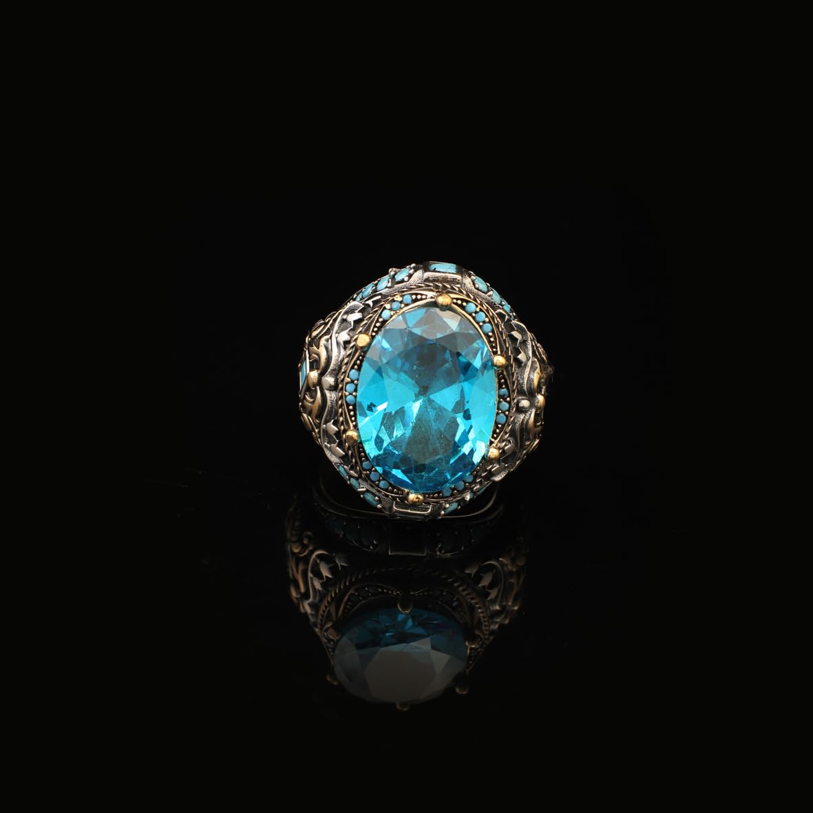 Handmade Aquamarine Ring Ottoman Vintage Sterling Silver Ring