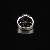 Men's Garnet Pinky Ring - Handmade Sterling Silver Signet Ring in Ottoman Style - Custom Engraved Vintage Engagement Ring Gift with Silver Polishing Cloth — image 6