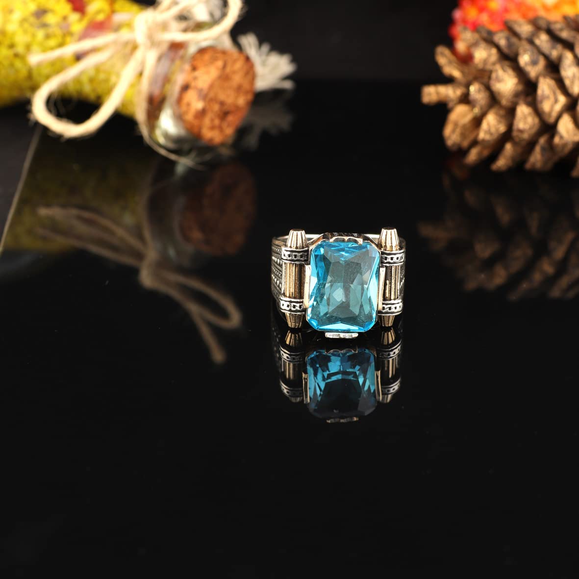 Man Silver Aquamarine Stone Ring