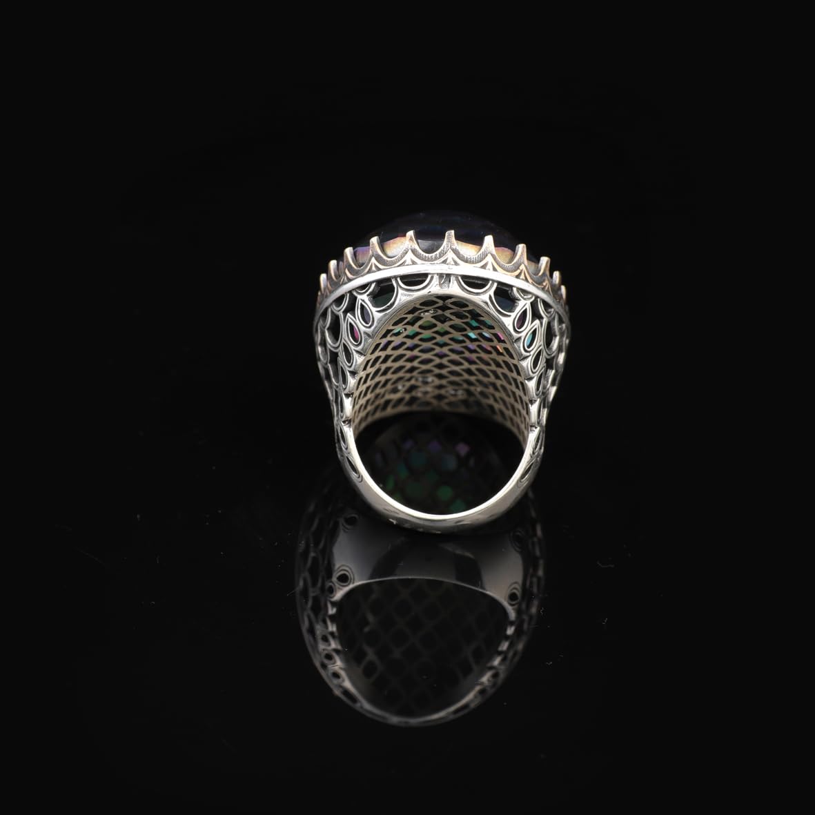 Mystic Topaz Ring - Oval Stone Large Gemstone Ring Men Vintage Ottoman Handmade 925 Sterling Silver Rings with Silver Polishing Cloth Gift