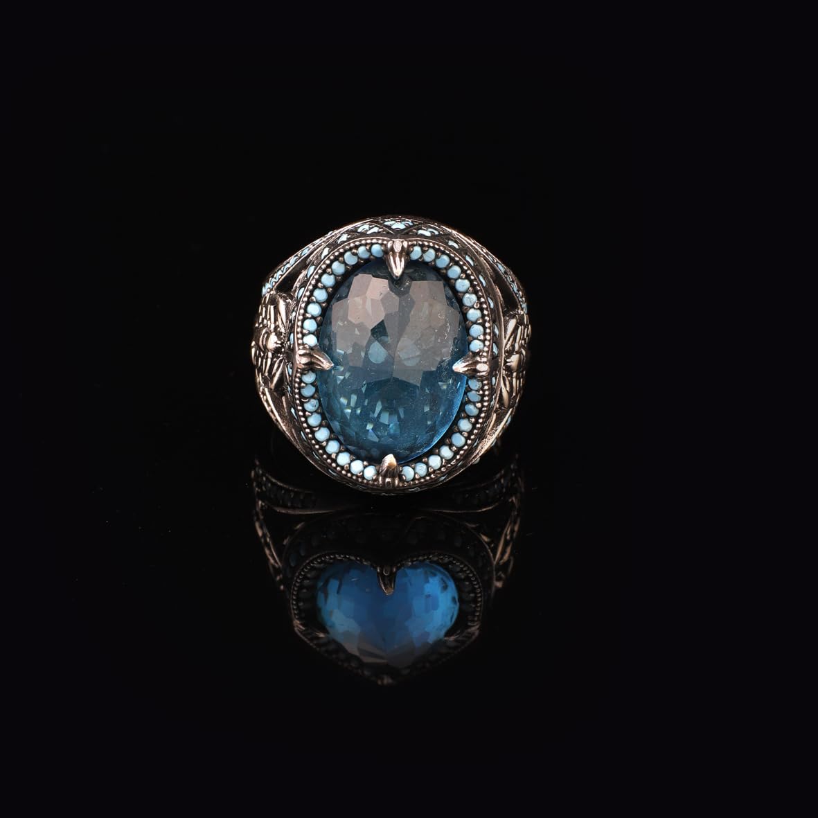 Handmade 925 Sterling Silver Scorpion Ring for Men - Man Silver Aquamarine Stone Ring - Unique Gemstone Jewelry with Aquamarine Stone and Silver Polishing Cloth Gift