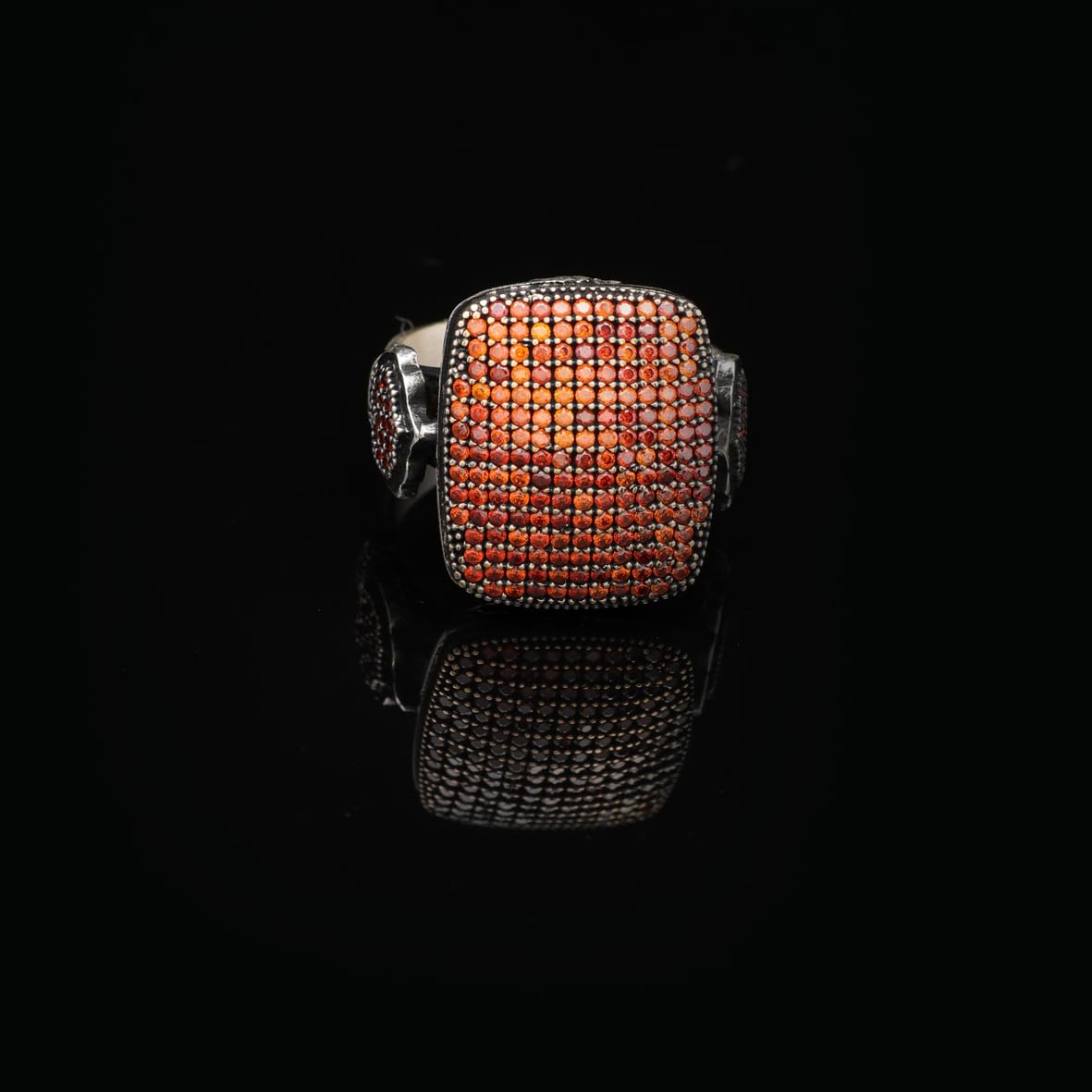 925 Sterling Silver Garnet Ring – Vintage Handmade Micro Stone Statement Ring for Men – Polished Engagement Ring with Custom Engraving & Silver Polishing Cloth Gift