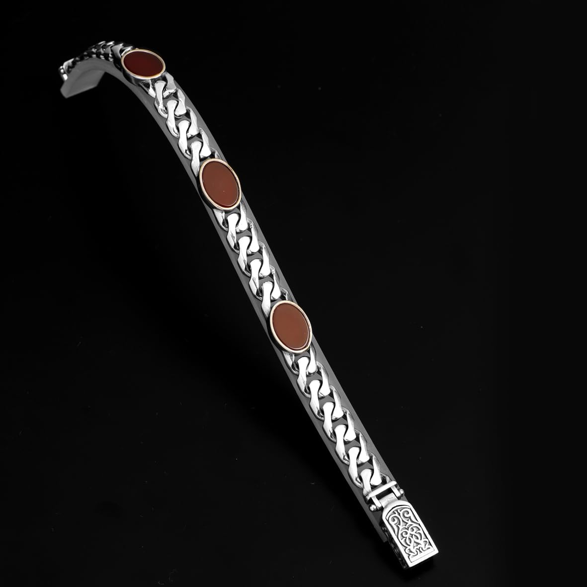 Carnelian Gemstone Vintage Bracelet – Handmade Sterling Silver Chain Bracelet for Men – Gothic