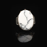 925 Sterling Silver Vintage Ring with White Turquoise - Large Oval Stone — image 3