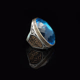 Handmade Aquamarine Ring for Men with Large Oval Stone – Vintage 925 Sterling Silver Engagement Ring — image 4