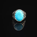 925 Sterling Silver Men's Turquoise Gemstone Ring – Large Oval Ottoman Ring — image 3