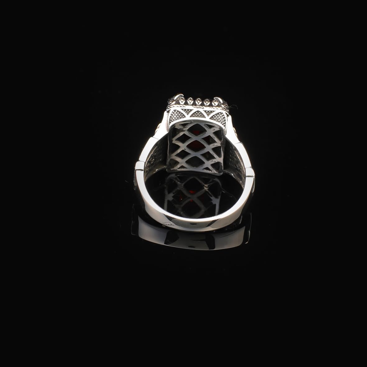 Handmade Garnet Pinky Ring - Vintage Ottoman Style Sterling Silver Ring for Men with Custom Engraving - Men's Gemstone Engagement Ring with Silver Polishing Cloth Gift