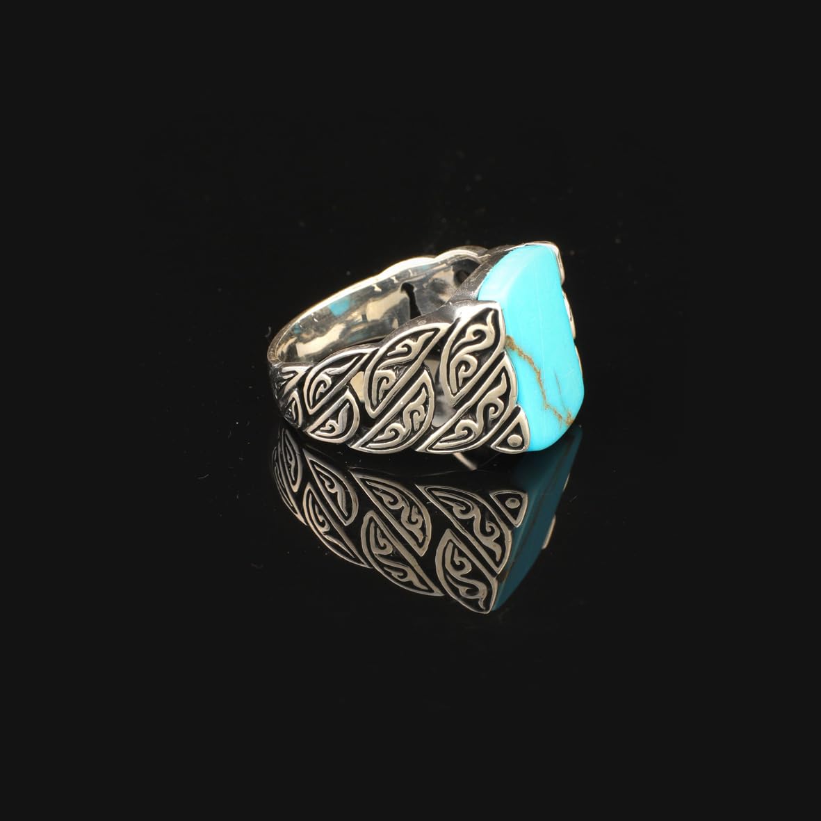 Mens Turquoise Ring Ottoman Vintage Ring Sterling Silver Ring Pinky Ring Silver Signet Ring Gemstone Ring Ottoman Statement Ring Vintage Ring Gift for Him