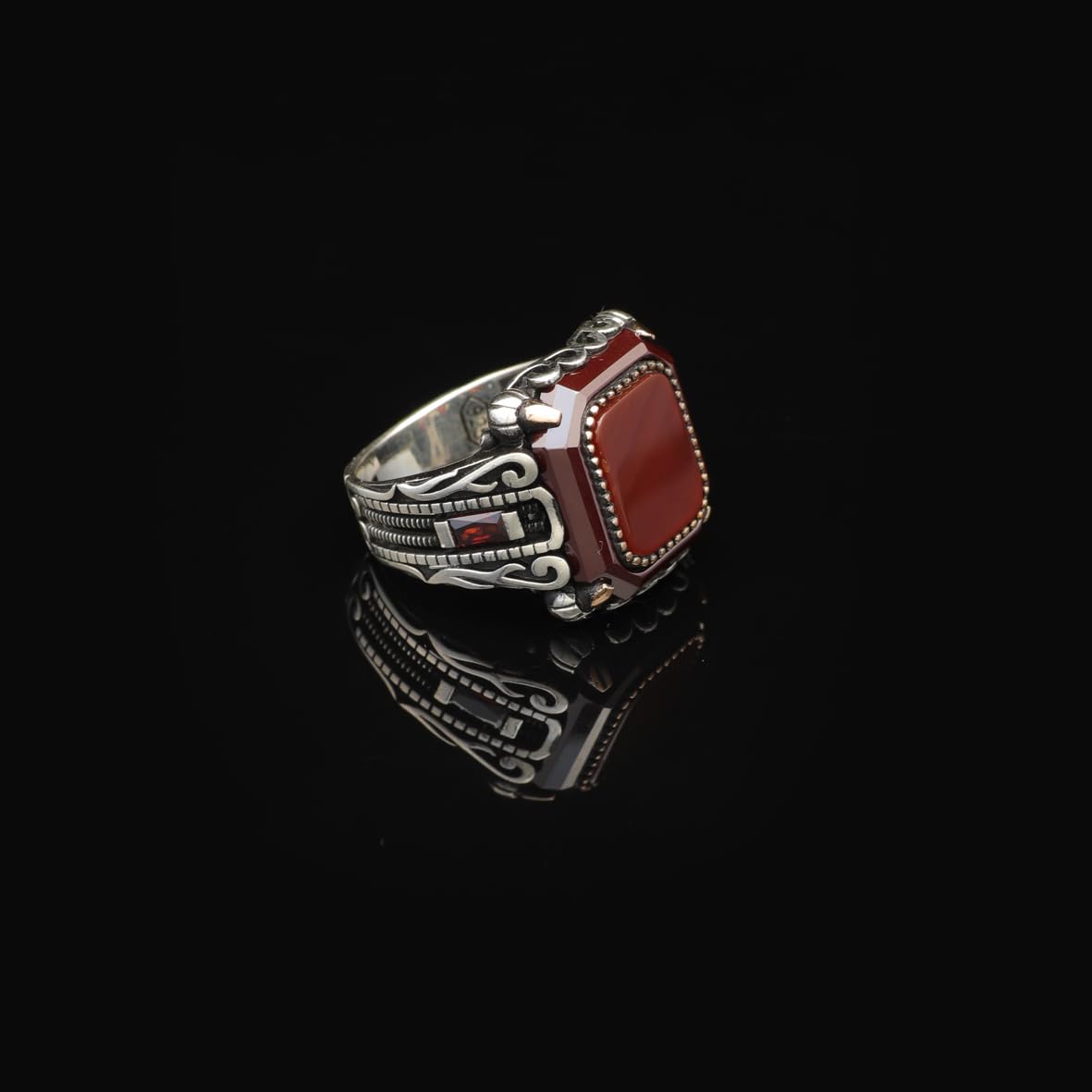 Vintage Carnelian Ring for Men - 925 Sterling Silver Turkish Gemstone Engagement Ring