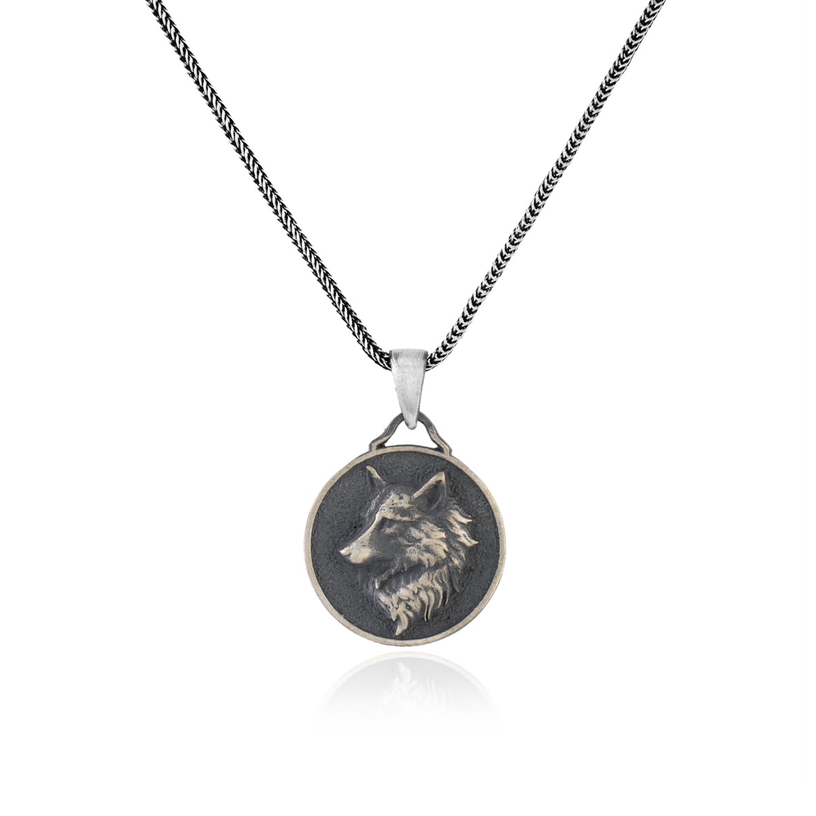 Sterling Silver Wolf Necklace - Gothic Biker Animal Pendant for Men with Silver Chain & Cleaning Cloth Gift - Men’s Wolf Pendant Necklace