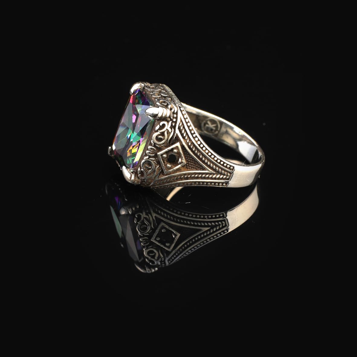Mystical Topaz Claw Ring for Men – Ottoman Style Vintage Gemstone Engagement Ring