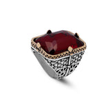 Vintage Large Garnet Ring for Men - 925 Sterling Silver Turkish Handmade Polished Engagement Ring with Silver Polishing Cloth Gift — image 1