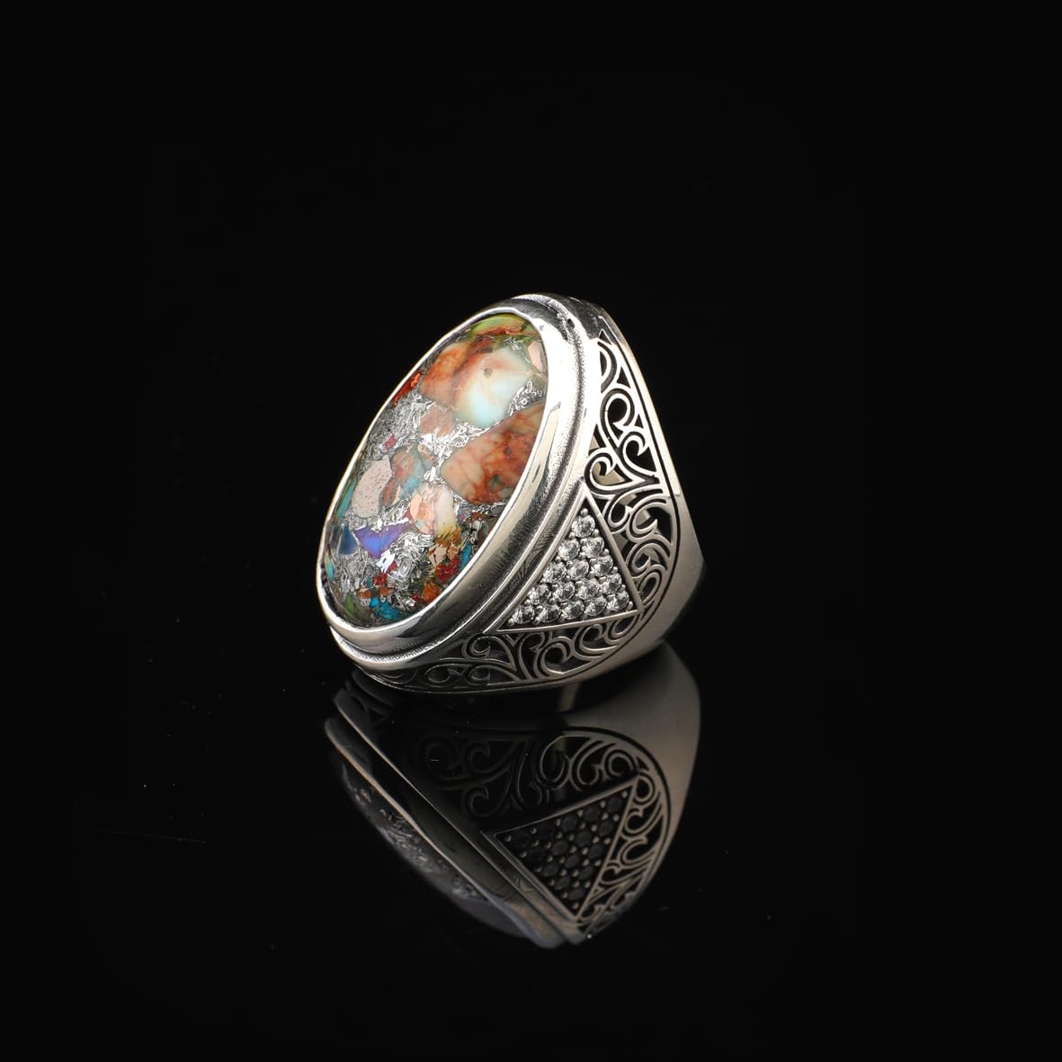 Handmade Mens Silver Rings – Chunky Turquoise Gemstone Ring