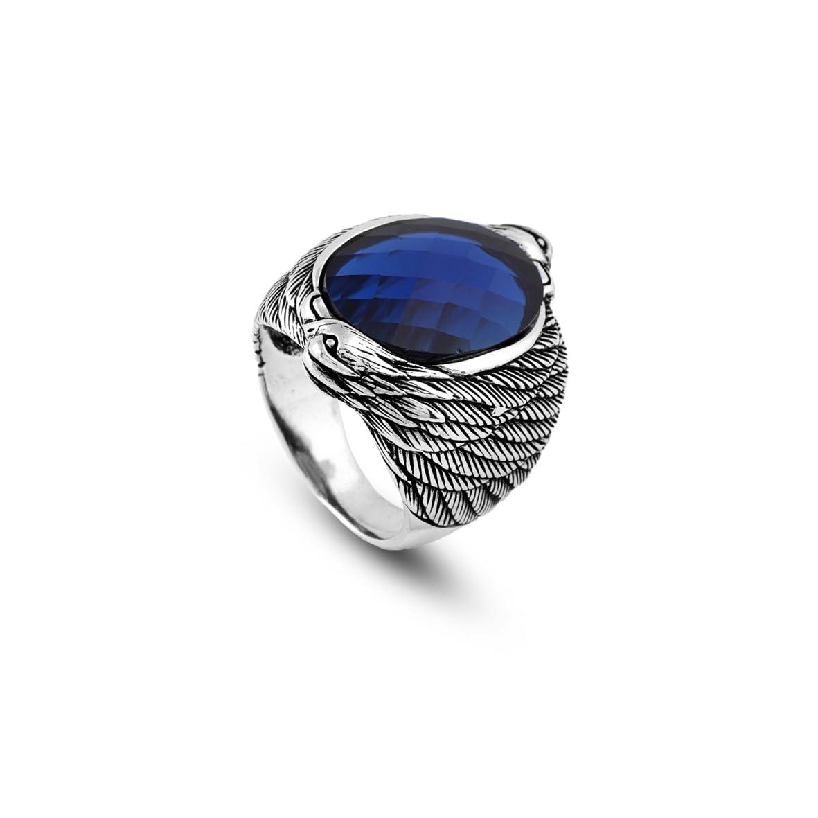 Handmade Vintage Sapphire Eagle Ring in Sterling Silver – Custom Engraved Men's Animal Jewelry Engagement Ring - Gift Silver Polishing Cloth