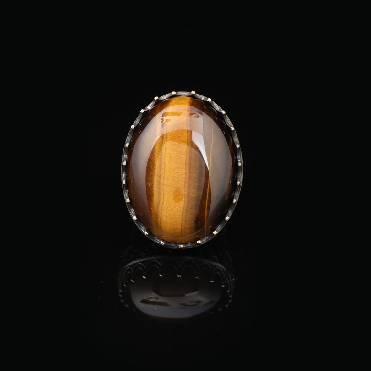 Tiger Eye Ring for Men: Large Gemstone Ottoman Style Handmade 925 Sterling Silver Ring with Silver Polishing Cloth Gift