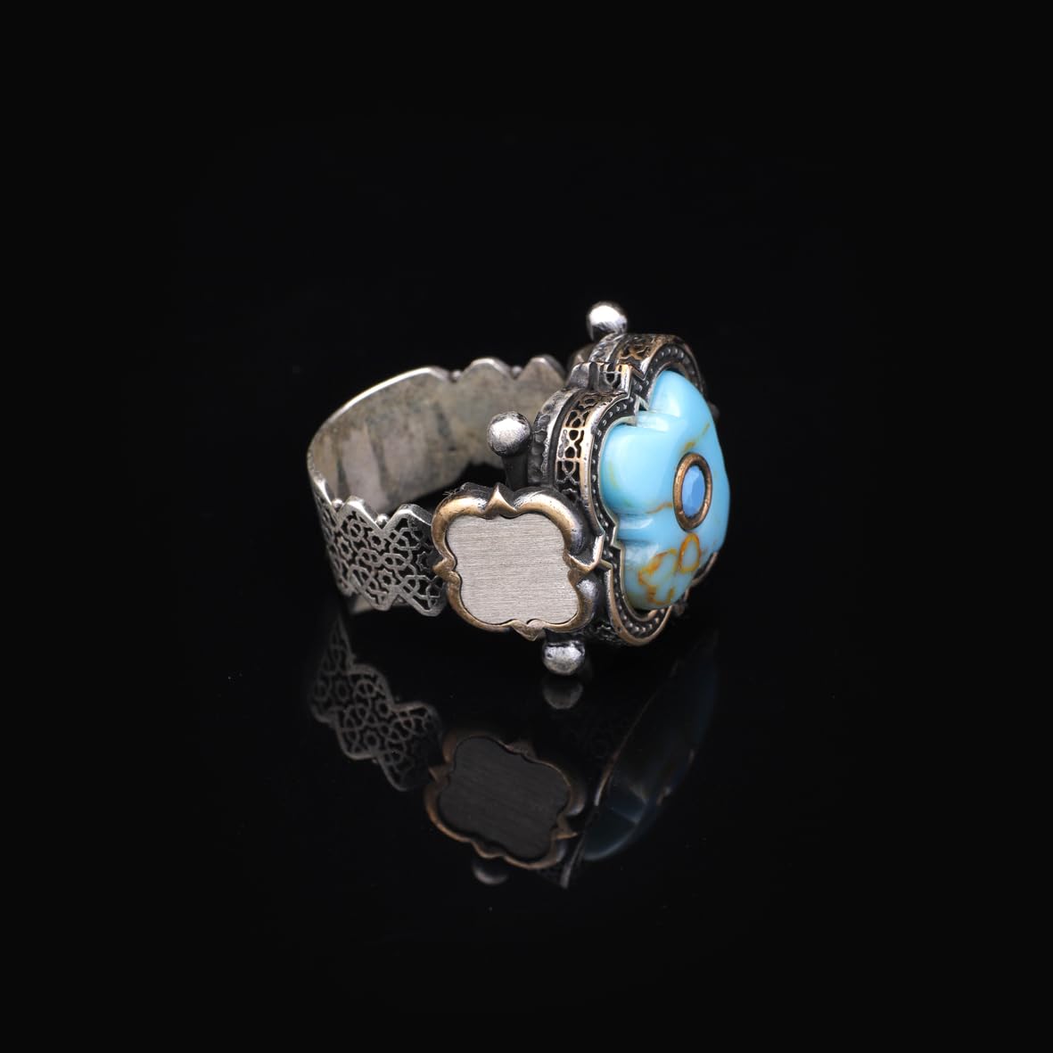 Genuine White Turquoise & Micro Stone Men's Ring