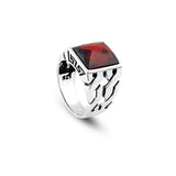 Vintage Handmade Garnet Ring for Men - Ottoman Style Sterling Silver Pinky Ring with Custom Engraving - Perfect Engagement Ring Gift with Silver Polishing Cloth — image 1